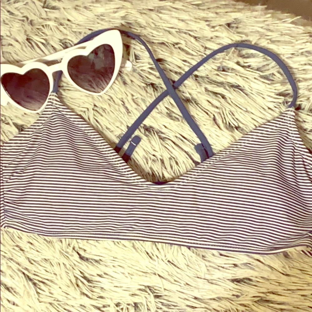 Xhilaration Blue&White Striped Bikini Top